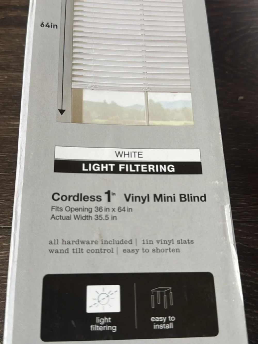 TopCare Products Inc. Cordless 1in Vinyl Mini Blind 36in x 64in